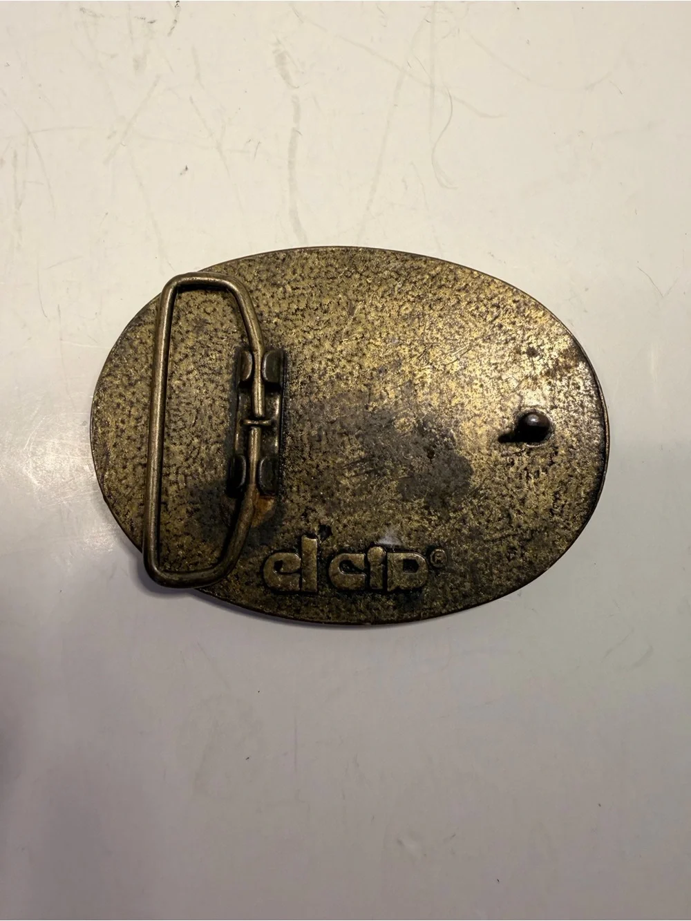 Vintage El Cid AT&T Texas Leather Embossed Brass Belt Buckle